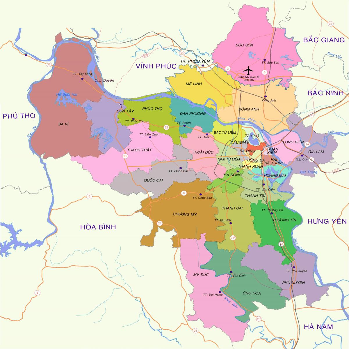 Hanoi ilçe haritası 